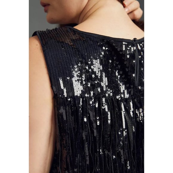 Anthropologie Eva Franco Black Sequin Crop Top with Fringes - Picture 6 of 6